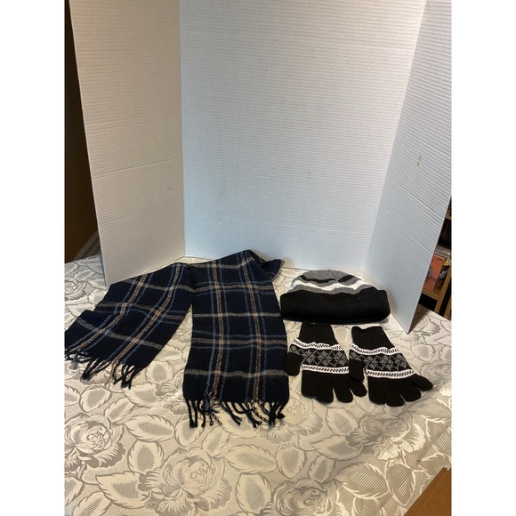 Penmans Other - Penmans Winter Scarf Hat Gloves Set Mens OS Blue Black Excellent Wool Plaid